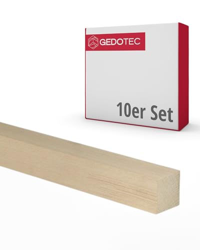 Gedotec Holzleisten zum Basteln und Bauen aus Buche - 95 cm | 10 Stück 20x20x950 mm | BASIC | Kantholz für DIY & Möbelbau – Buchenholzleisten unbehandelt & astfrei