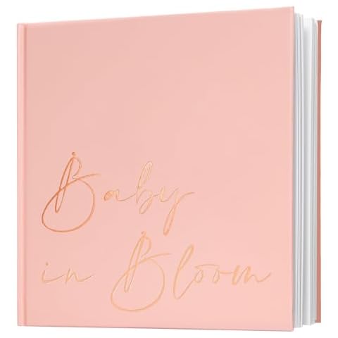 Calculs Baby in Bloom Picture Book Polaroid Baby Shower Guest Book Babies Scrapbook, Pink Cover, Rose Gold Foil Stamping, Blank White Pages Cover