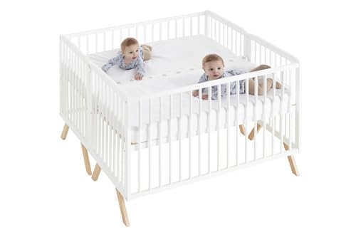 Cuna Gemelar Nuru Estilo Nórdico Infantil, Colecho para Bebé y Evolutiva, Apta para Gemelos hasta 3 Años CoolDreams