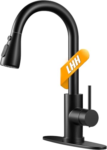 Black Kitchen Faucet with Sprayer-High Arc Kitchen Faucets Black Spring Commercial Kitchen Sink...