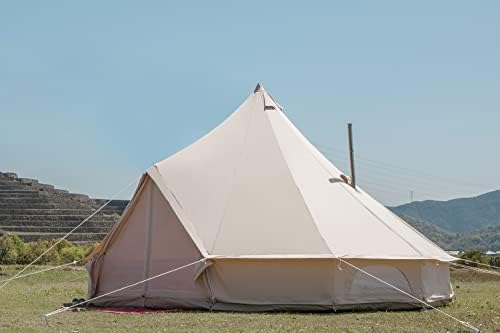 glamcamp Breathable 100% Cotton Canvas Bell Tent, Waterproof Large Tents with Sturdy Center & Door Pole and Space for 4 Person 6 Person 10 Person All 4 Season Camping Yurt Style Tent (Green, 13.1 FT)