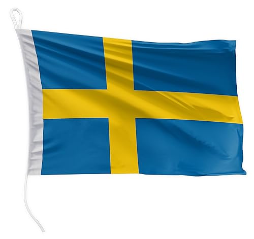 FLAGLY Premium Bootsfahne Schweden 30 x 20 cm - 115g/m² Stoffgewicht - gedruckt, robust mit Strick & Schlaufe, Bootszubehör Motorboot (30 x 20 cm - Schweden)