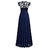 Miusol Women's Formal Floral Lace Evening Party Maxi Dress (Large, Navy Blue)