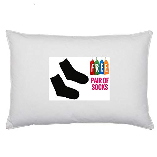 Microfiber Sleeping Bed Soft Pillow for Sleep with Socks Pair, 16x24 Inch, 1 White Pillow + (Free) Multicolour Socks Pair