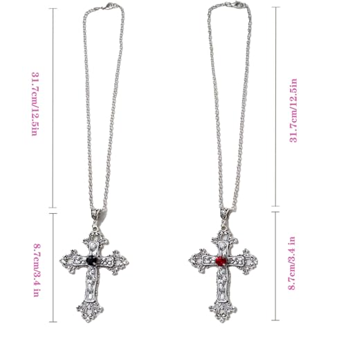 Large Gothic Cross Necklace silver-tone pendant with black glass stone, on 24" steel chain2