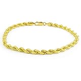 Nuragold 14k Yellow Gold 5mm Solid Rope Chain Diamond Cut Bracelet, Mens Jewelry Lobster Clasp 8'...