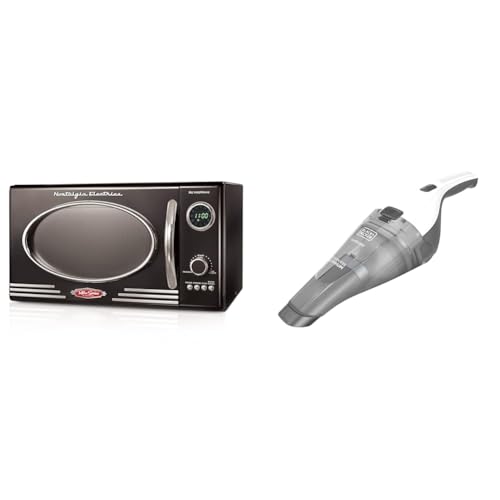 Nostalgia Retro Countertop Microwave Oven & BLACK+DECKER dustbuster QuickClean Cordless Handheld Vacuum, White (HNVC215B10)