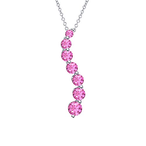 Gold & Diamonds Jewellery 0.50ctw Journey Created Pink Sapphire Pendant-Necklace 18