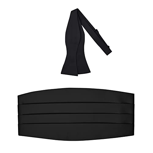 Jacob Alexander 2 Piece Set Men's Solid Color Cummerbund And Self-Tie Bow Tie - Black #TOP17