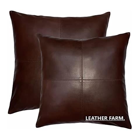 Leather Farm Thick Genuine Leather Pillow Cover Brown(Dual-Tone) Decorative for Couch Throw Pillow Case Brown(Dual-Tone) Leather Cushion Cover Pack of 2. (20''x20'' (2)) Cover