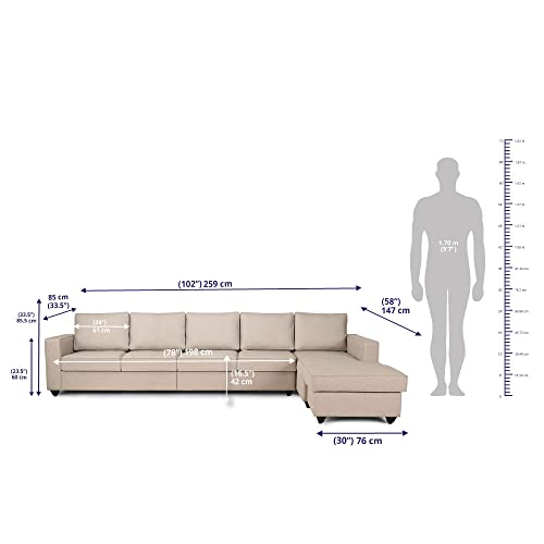 Image of Wakefit Sofa Set | 3 Year Warranty | Sofa 3 Seater, 3 Seater Sofa for Living Room, Wooden Sofa Set, 4 Seater + Right Aligned, Sofa for Living Room - Napper(Omega : Pearl)