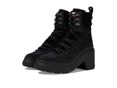 Hunter Womens Discoverer Mid Lace-Up Leather Heel Boot