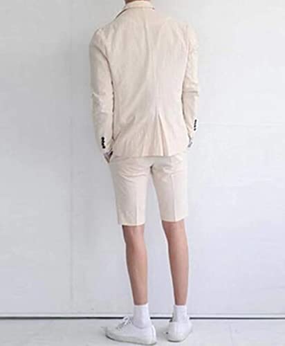 Wangyue Summer Beach Wedding Groomsmen Grooms Linen Short Suits For Men Yellow #TOP7