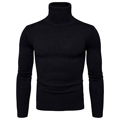 Soluo Mens Thermal Tops V-Neck Pullover Turtleneck Shirts Premium Cotton Lightweight T-Shirt Pullover (Black,X-Large)