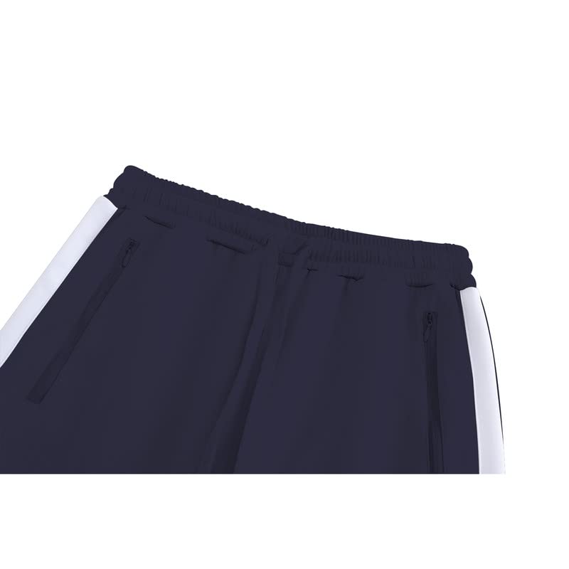 Męski dres na co dzień, kontrastowe paski, zamek błyskawiczny, spodnie sportowe, spodnie do biegania, na siłownię, odzież sportowa, 2-częściowy, z kieszeniami na zamek błyskawiczny, granatowy, XXL