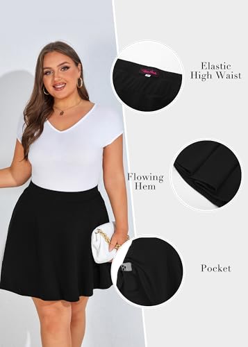 Hanna Nikole Womens Plus Size Casual Mini Skater Skirt Elastic Lining High Waist Basic Flared Skorts Pleated with Pocket4