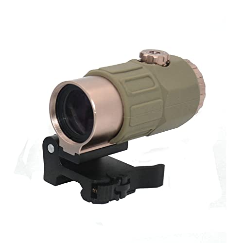 G45 5X Magnifier, Holographic Sight Multiplier Mirror, 5X Mirror Magnifying Glass, Side Foldable Flip Adjustment, with Switch to Side Quick Detachable QD Mount (Gold)
