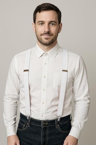 Image of RBOCOTT Mens Solid Color Suspender with 3 Cilps Adjustable Braces