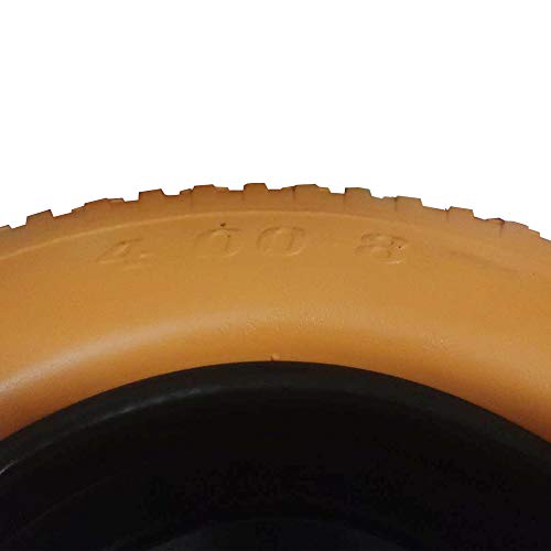 4.00-8 Flat Free Wheelbarrow Tire, Flat-Free Tire 16 with 5/8” Bearing Wheel, Foamed Polyurethane Tire for Garden Outdoor Cart Wagon, 3.5” Hub, Orange(Set of 2)