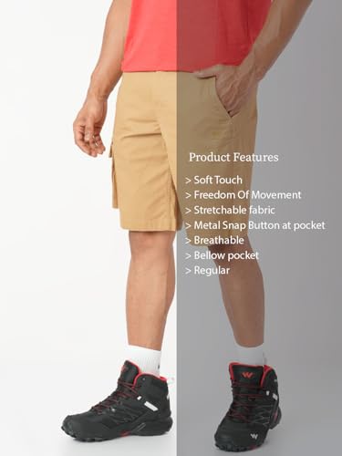 Image of Wildcraft Solid 3-Pocket Cargo Shorts, Comfortable, Regular Fit