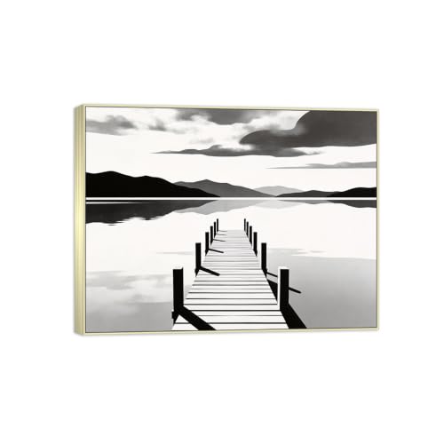 Tableau paysage lac pont noir et blanc pour habiller un grand mur vide