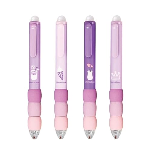 Image of Purple Erasable Gel Pens Set, Blue Ink, Cute Design with Rubber Eraser Cap, 4 Pieces, Student Writing and Office Stationery Gift Set (4-Purple)