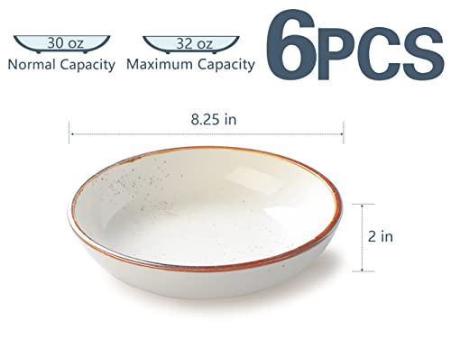 Onemoer 30 Oz Porcelain Salad Pasta Bowls, Shallow & Wide Bowls Plates Set Of 6, Large Ceramic Serving Bowls For Soup, Dessert, Pizza, Fruit. Microwave & Dishwasher Safe Kitchen Dinnerware, White #TOP5