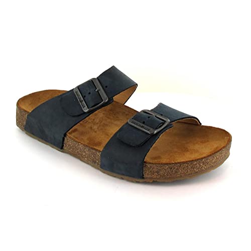 HAFLINGER Unisex Summer Genuine Leather Non-Slip Andrea Mule Sandals 819013, Marino, 6 Women/4 Men2