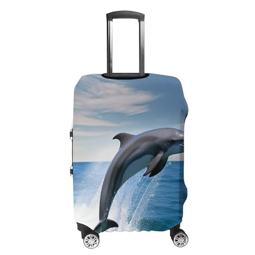 Jumping Up Dolphins Luggage Cover, Washable Elastic Suitcase Cover Protector Fit 18-32 Inch Luggage4