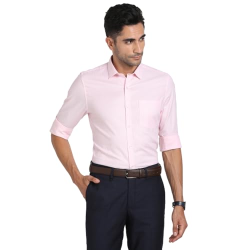 Image of Turtle Men Giza Cotton Slim Fit Light Pink Stripe Formal Shirt