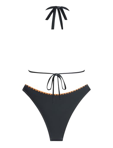 Image of ZAFUL Women Halter Dual Straps Whip Stitch Floral Triangle Bikini Swimsuits