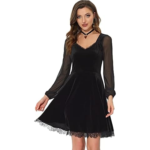 Allegra K Vestido de Terciopelo con Mangas Transparentes Cover