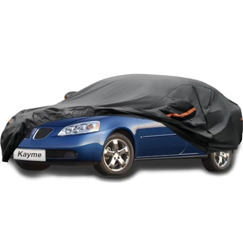Kayme Sedan Car Cover Fit for Pontiac G6 (2005-2010) Automobiles All Weather Waterproof, Outdoor Cover Sun Rain Protection, with Lock and Zipper Door.
