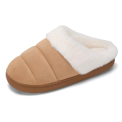 TUOBUQU Women's Suede Memory Foam Slippers Warm Fuzzy House Slippers Indoor Outdoor Scuff
