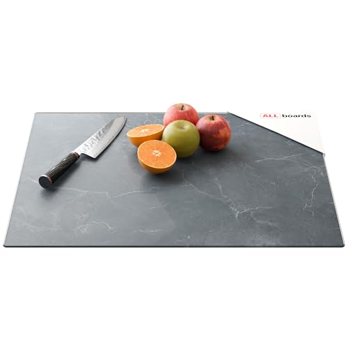 ALLboards Glas Herdabdeckplatte Schneidebrett ANTHRAZIT MARMOR 52x60 cm Multi-Platte Arbeitsplatte Herdschutz Deko für Küchen Gehärtetes