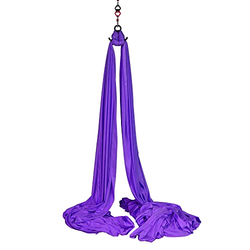 F.life Aerial Silks Standard Kit Pilates Yoga Flying Swing Aerial Yoga Hammock Silk Fabric For Yoga (10 Yards Of Fabric)(Dark Purple) #TOP1
