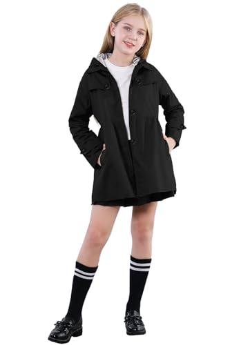 Betusline Girls 2 Packs Trench Coat Hooded Lightweight Single Breasted Dress Outerwear Jacket,2-14 Years4