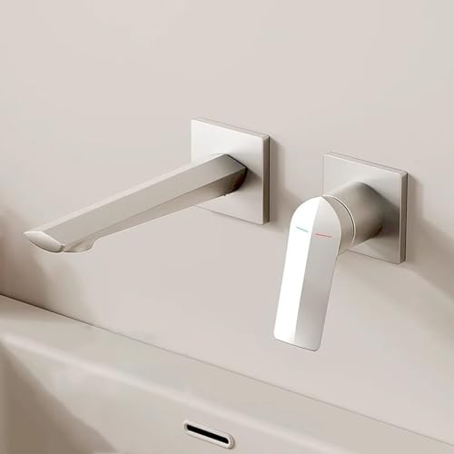 Mitigeur de lavabo encastré gris en laiton pour une salle de bains chic