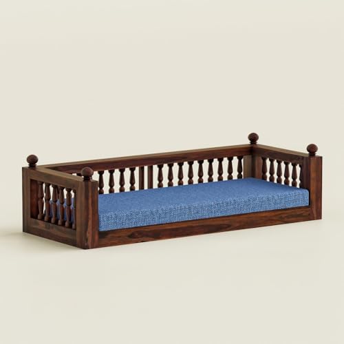 Image of Wooden Swing for Balcony | Sheesham Wood 3 Seater Jhula with Cushion, Heavy Duty Hanging Sofa Bench for Living Room, Indoor Traditional Indian Wooden Swing | Walnut Finish