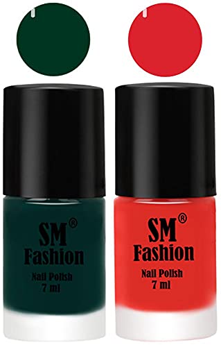 Image of Long Lasting Nail Polish | Nail Paint Combo 7 ml Each) - Set of 2 Dark Green-Candy Orange