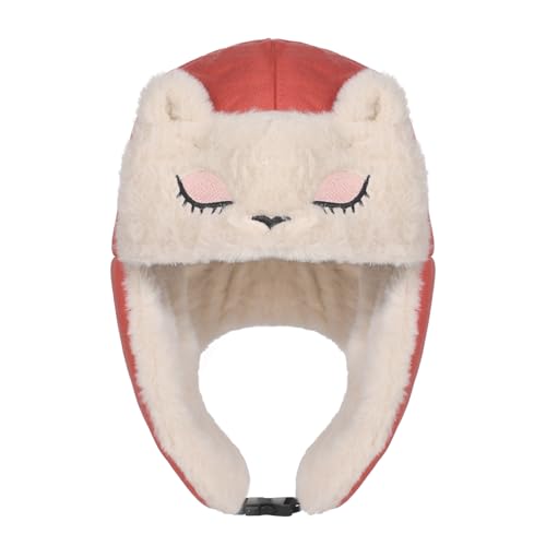 Image of Girls Winter Trapper Hat Faux Fur Warm Bomber Russian Hat with Cute Animal Ears Winter Warm Plush Earflaps Cap for Girls 5-12 Years Old Orange