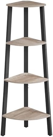 VASAGLE Corner Shelf Stand, 4-Tier Corner Bookshelf, Industrial Ladder Shelf, Plant Stand for Living Room, Office, Kitchen, Greige and Black ULLS034M01