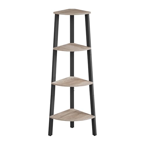 VASAGLE Corner Shelf Stand, 4-Tier Corner Bookshelf, Industrial Ladder Shelf,