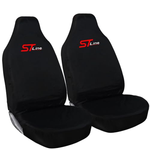 Tee AutoCare ST Line Logo In Red - Front Seat Covers - Heavy Duty & 100% Waterproof-Fits Ford Fiesta and Ford Focus