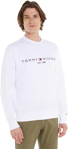Tommy Hilfiger Herren Sweatshirt Tommy Logo ohne Kapuze, Weiß (White), L