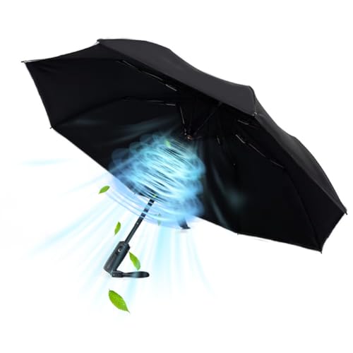 WOOLALANewly UV Portable Cooling UPF 50+ Foldable Umbrellas with Fan for Sun & Rain USB Rechargeable for Games Playgrond Heatstroke Hot Days