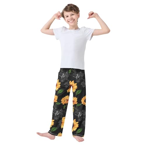 ALAZA Sunflower Leaf Blossom Pajama Pants Long Sleep Pant Pajama Bottoms Elastic Waist with Pockets2