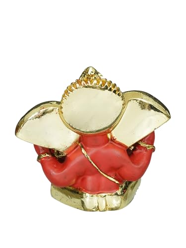 Image of eCraftIndia Golden and Red Polyresin Lord Ganesha Idol for Home, Temple, Office for Devotees, Family, Friends - Suitable for Diwali, Ganesh Chaturthi, Housewarming