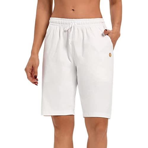 Bermuda femme jersey blanc avec poches short genou sport yoga marche L