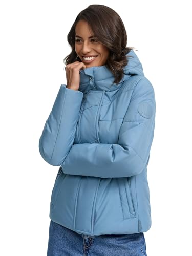 Marikoo Women's Quilted Puffer Winter Jacket with Backpack Straps - Windproof Outer Shell - Fleece Lined - Elira 16 Powder Blue S